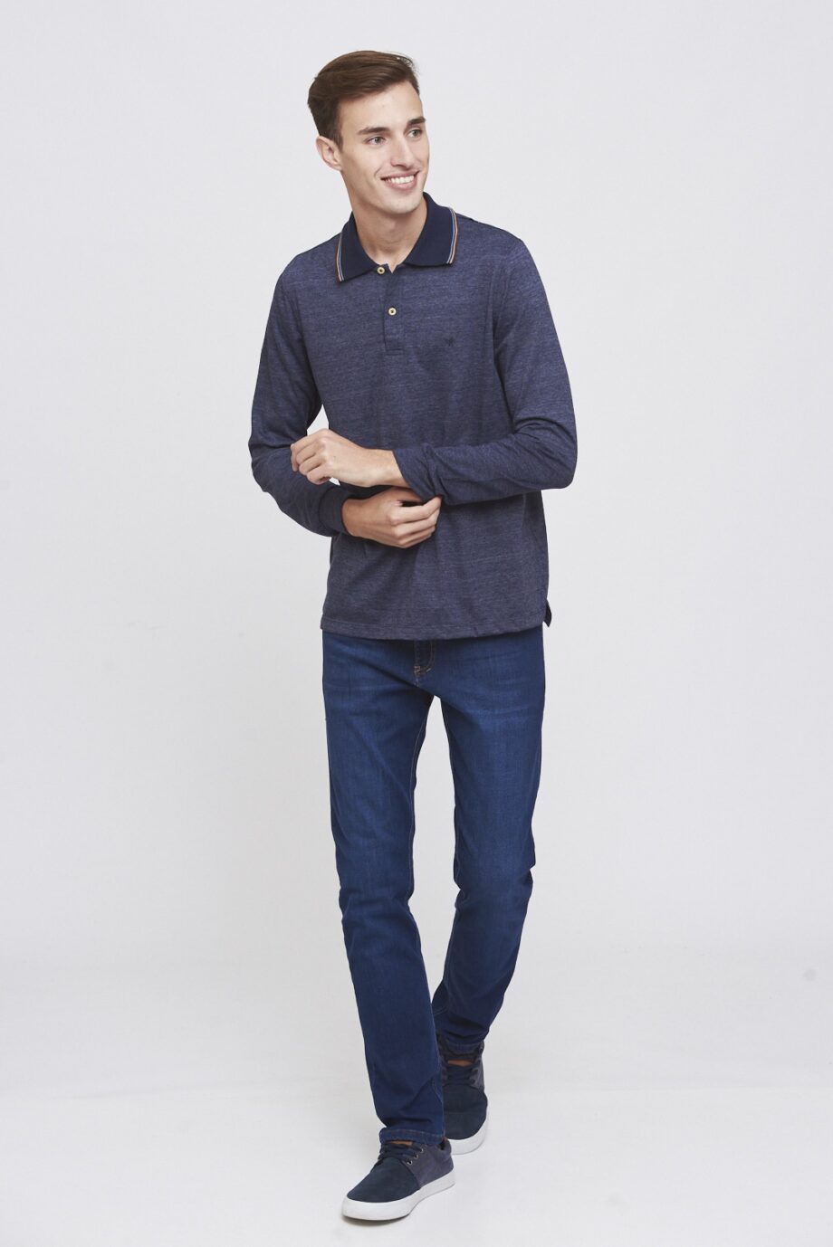 Polo mangas largas con cuello cuatro vivos de jersey