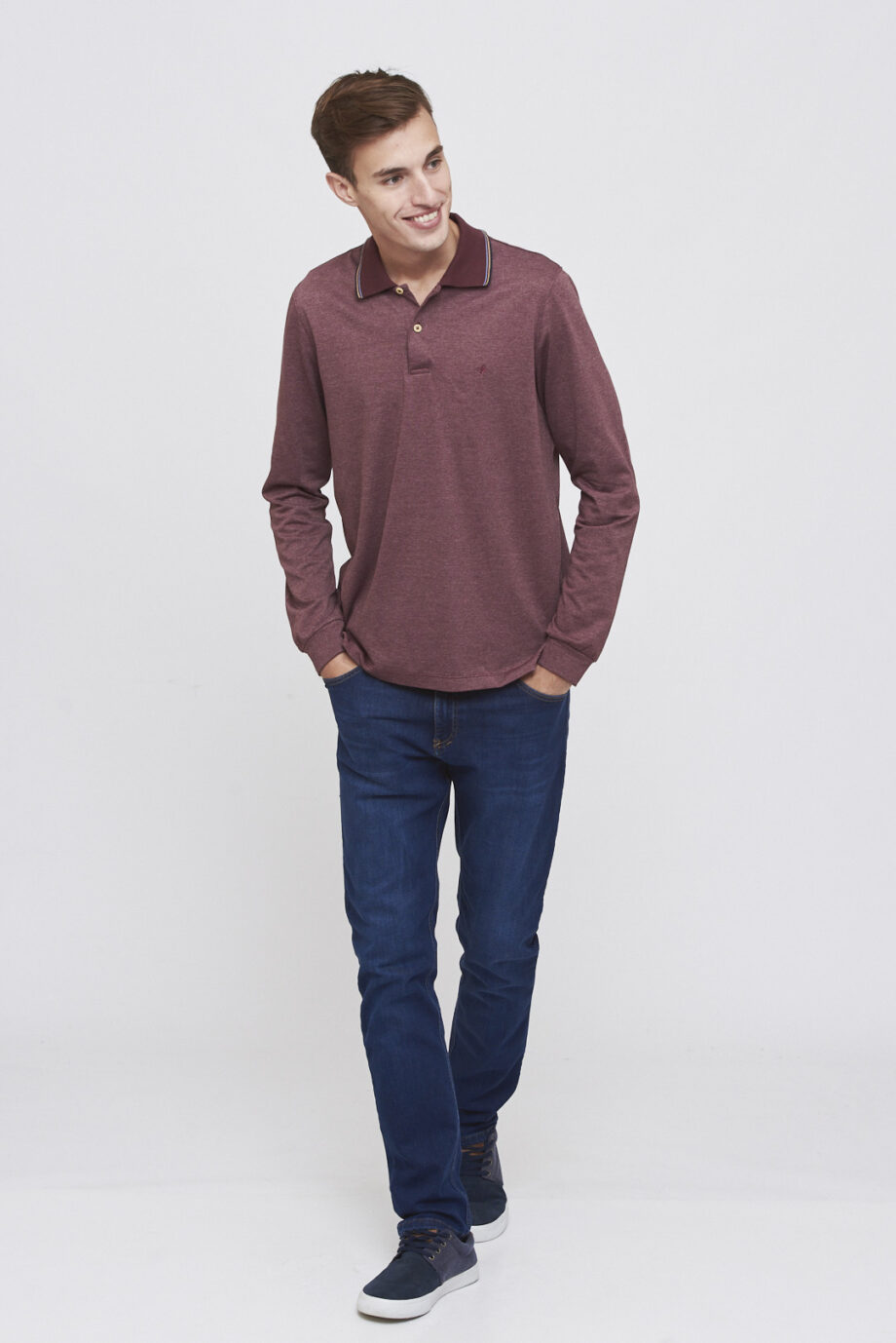 Polo mangas largas con cuello cuatro vivos de jersey