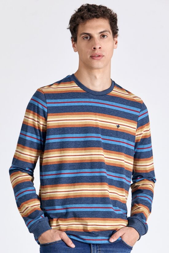 Remera escote redondo a rayas de jersey