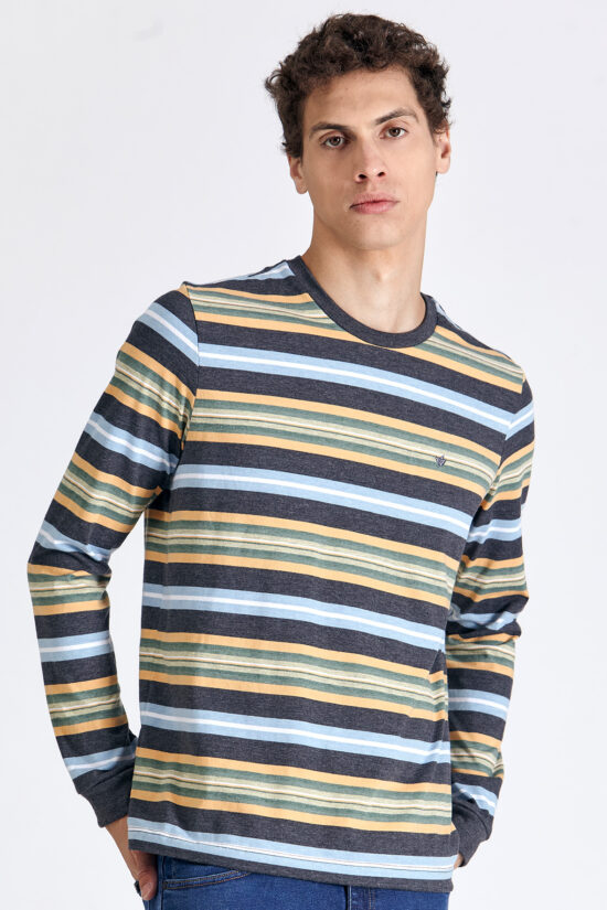 Remera escote redondo a rayas de jersey